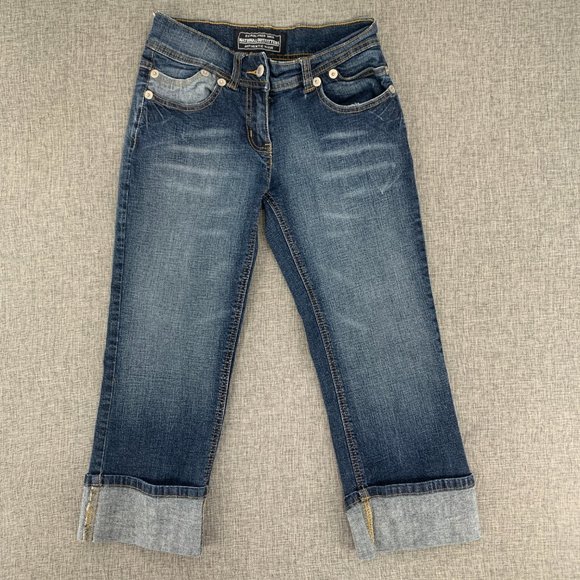 National Outfitters Cropped Denim Pants Size 1 Cuffed Stone Washed Embroidered P - Picture 1 of 16